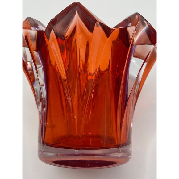 Mikasa Skyline-XMAS Red Glass Votive Candle Holder 4.5" Czech Republic Faceted D - Picture 6 of 9